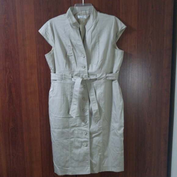 Calvin Klein Petite Belted Khaki Dress Size 12P - Picture 3 of 7